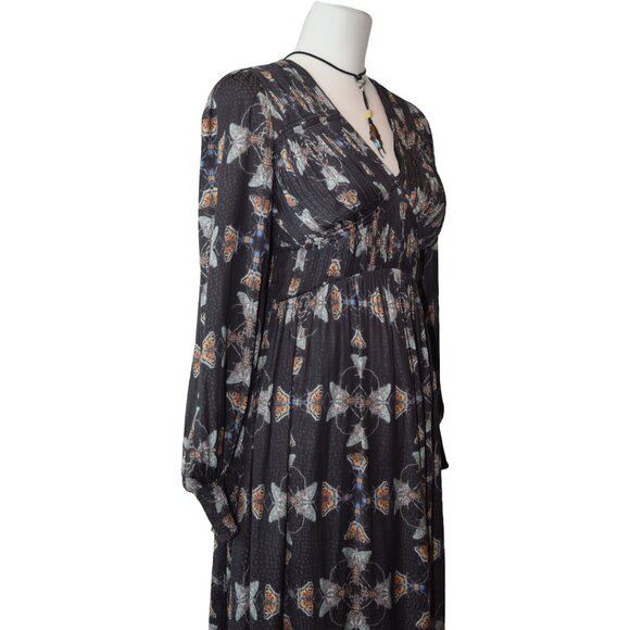 AllSaints Whimsigoth Butterfly Print Maxi Dress Size 2 Boho Witchy - Picture 5 of 10